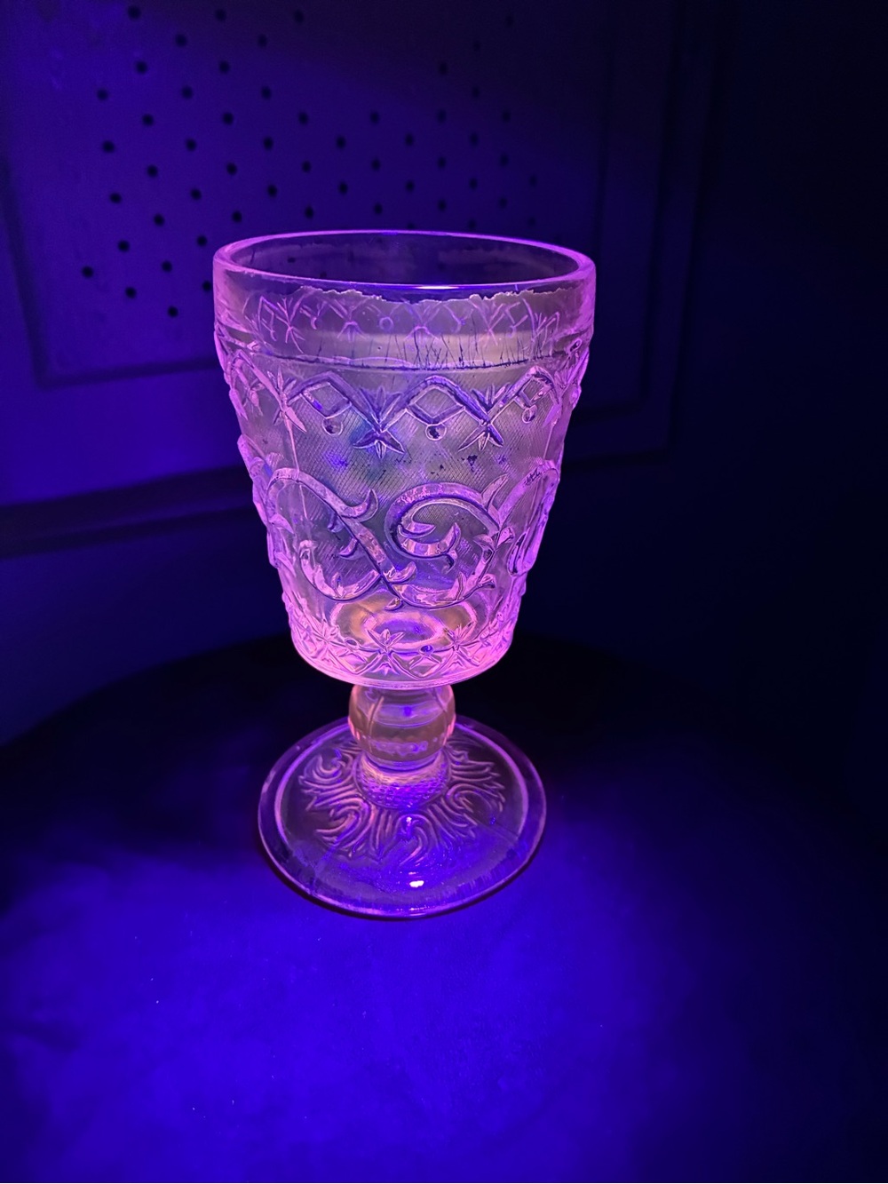 Pink UV Fluorescent Heavy Glass Floral Vintage